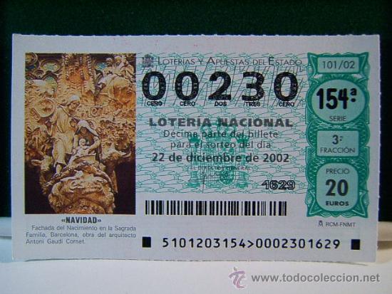 Loter&iacute;a Nacional: NAVIDAD-NACIMIENTO SAGRADA FAMILIA-BARCELONA-ANTONI GAUDI CORNET-LOTERIA NACIONAL - 00230 - 101/02.