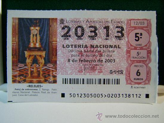 Loter&iacute;a Nacional: RELOJ DE SOBREMESA-RELOJES-Z. RAINGO-PALACIO REAL ARANJUEZ-8 FEBR 2003-LOTERIA NACIONAL-20313-12/03.