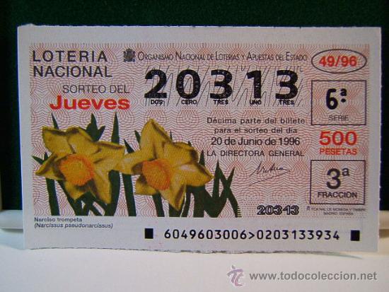 Loter&iacute;a Nacional: NARCISO TROMPETA(NARCISSUS PSEUDONARCISSUS)-20 DE JUNIO DE 1996-LOTERIA NACIONAL-JUEVES-20313-49/96.