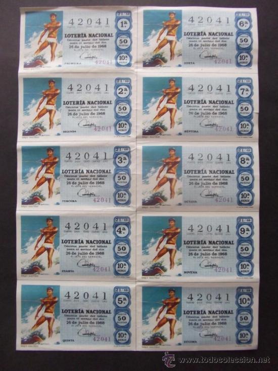 Loter&iacute;a nacional: decimo loteria nacional sorteo 21 a&ntilde;o 1968 esqui nautico hoja 10 cupones