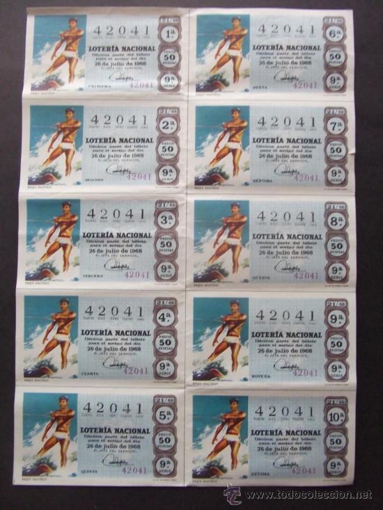 Loter&iacute;a nacional: decimo loteria nacional sorteo 21 a&ntilde;o 1968 esqui nautico hoja 10 cupones
