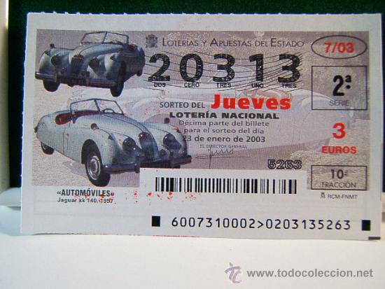 Loter&iacute;a Nacional: JAGUAR XK 140 1957 - AUTOMOVILES - 23 ENERO 2003 - LOTERIA NACIONAL - JUEVES - 20313 - 7/03.