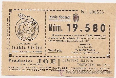 Loter&iacute;a nacional: Falla Calabazas y En Gall (Valencia): participaci&oacute;n de loter&iacute;a de 1960