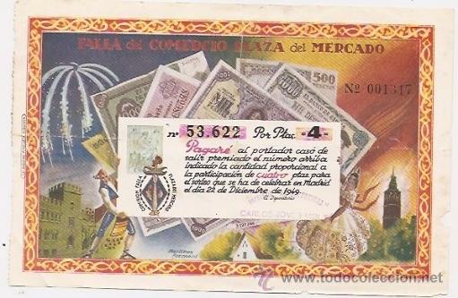 Lotaria Nacional: Fallas de Valencia. Falla del Comercio Plaza del Mercado. Participaci&oacute;n de loter&iacute;a de 1949