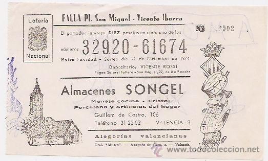 Loter&iacute;a nacional: Fallas de Valencia. Participaci&oacute;n de loter&iacute;a de 1974. Falla Plaza san Miguel Vicente Iborra