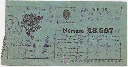 Loter&iacute;a nacional: Fallas de Valencia. Falla Plaza Doctor Collado. Participaci&oacute;n de loter&iacute;a de 1957