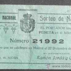 Lotería Nacional: (6582)PARTICIPACION DE LOTERIA,1 PESETA,ALCIRA,VALENCIA 1927:CONSERVACION 