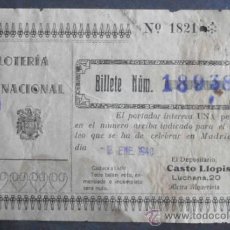 Lotería Nacional: (6626)PARTICIPACION DE LOTERIA,CASTO LLOPIS,1 PTA,ALCIRA,VALENCIA 1940,CONSERVACION 