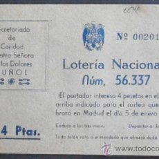 Lotería Nacional: (6649)PARTICIPACION DE LOTERIA,NTRA.SRA, DE LOS DOLORES,4 PTA,BUÑOL,VALENCIA 1963,