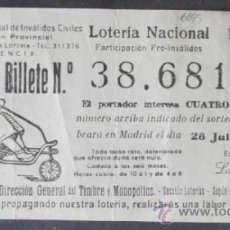 Lotería Nacional: (6655)PARTICIPACION DE LOTERIA,ASOCIACION NACIONAL INVALIDOS CIVILES,4 PTA,VALENCIA 1967,