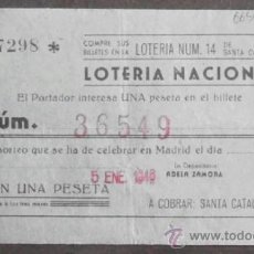 Lotería Nacional: (6656)PARTICIPACION DE LOTERIA,SANTA CATALINA,1 PTA,VALENCIA 1946,