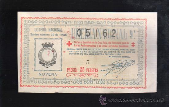 Lotteria Nationale Spagnola: LOTERIA NACIONAL DE CRUZ ROJA. SORTEO N&ordm; 29 DE 1936. TERCERA