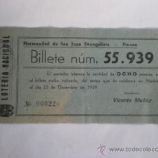 Lotería Nacional: PARTICIPACIÓN LOTERIA NACIONAL NAVIDAD 1959, HERMANDAD DE SAN JUAN EVANGELISTA, PINOSO-ALICANTE