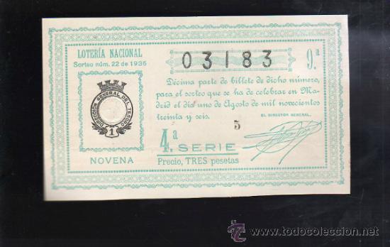 Lotaria Nacional: LOTERIA NACIONAL. SORTEO N&ordm; 22 DE 1936. NOVENA. 4&ordf; SERIE.