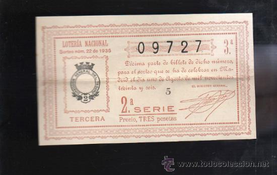 Lotteria Nationale Spagnola: LOTERIA NACIONAL. SORTEO N&ordm; 22 DE 1936. TERCERA. 2&ordf; SERIE.