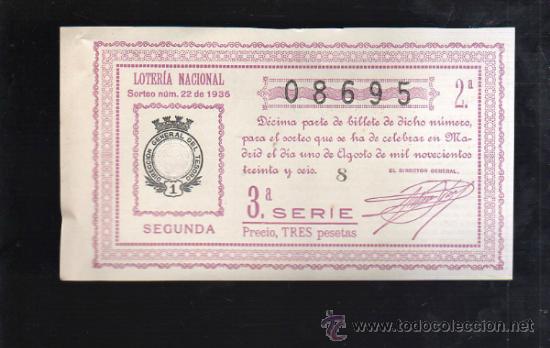 Lotteria Nationale Spagnola: LOTERIA NACIONAL. SORTEO N&ordm; 22 DE 1936. SEGUNDA. 3&ordf; SERIE.