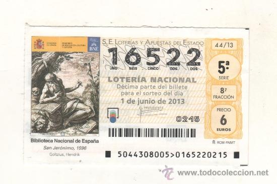 Loter&iacute;a nacional: D&Eacute;CIMO DEDICADO A SAN JER&Oacute;NIMO, 1596 (Hendrik Goltzius) - N&ordm; 16522 &middot; Sorteo del 1 de junio de 2013