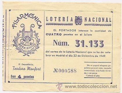 Loter&iacute;a nacional: Burriana: participaci&oacute;n de loter&iacute;a de la Filarm&oacute;nica Burrianense. 1949