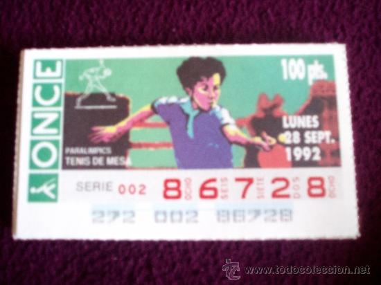 Loter&iacute;a nacional: CUP&Oacute;N DE LA ONCE DEL 28/09/1992 - TEMA. PARAL&Iacute;MPICOS - TENIS DE MESA - BARCELONA-92
