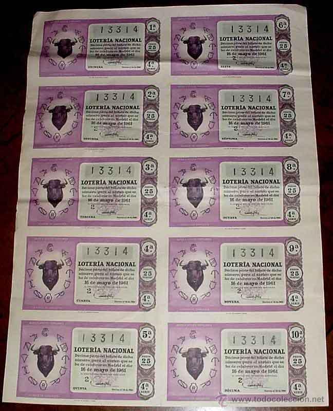 Lotaria Nacional: ANTIGUO BILLETE DE LA LOTERIA NACIONAL SORTEO DE 16 DE MAYO DE 1961 CON 10 DECIMOS - MIDE 51 X 36 CM