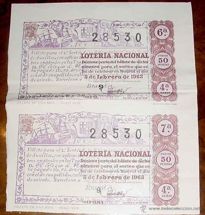 Lotaria Nacional: 2 ANTIGUOS DECIMOS DE LA LOTERIA NACIONAL SORTEO DE 5 DE FEBRERO DE 1963 -  DE CONSERVACI