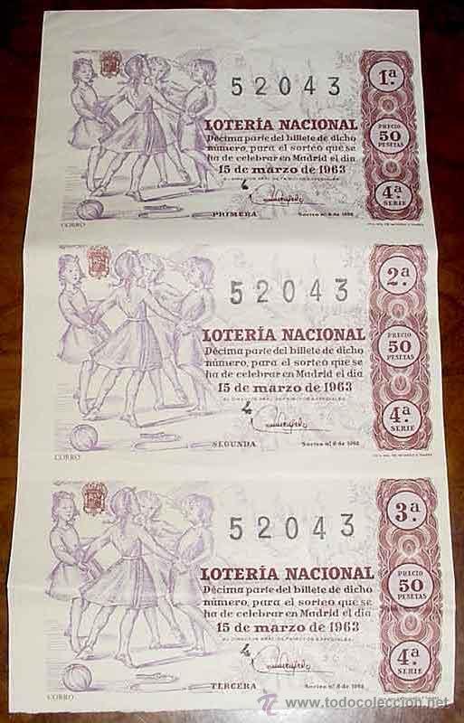 Lotteria Nationale Spagnola: 3 ANTIGUOS DECIMOS DE LA LOTERIA NACIONAL SORTEO DE 15 MARZO DE 1963 -  DE CONSERVACION -