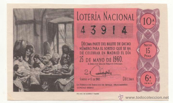 National Spanish Lottery: Loter&iacute;a Nacional 1960 ( sorteo 15 )