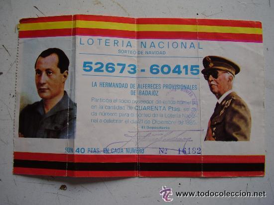 Loter&iacute;a Nacional: PARTICIPACION DE LOTERIA HDAD. DE ALFERECES PROVISIONALES DE BADAJOZ.1985 . FRANCO . JOSE ANTONIO..