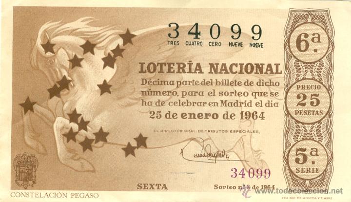 Loter&iacute;a nacional: LOTER&Iacute;A NACIONAL - SORTEO 3/1964 - CONSTELACI&Oacute;N PEGASO