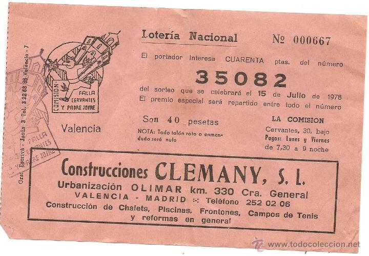 Loter&iacute;a nacional: Fallas de Valencia. Falla Cervantes Padre Jofre. Participaci&oacute;n de loter&iacute;a de 1978