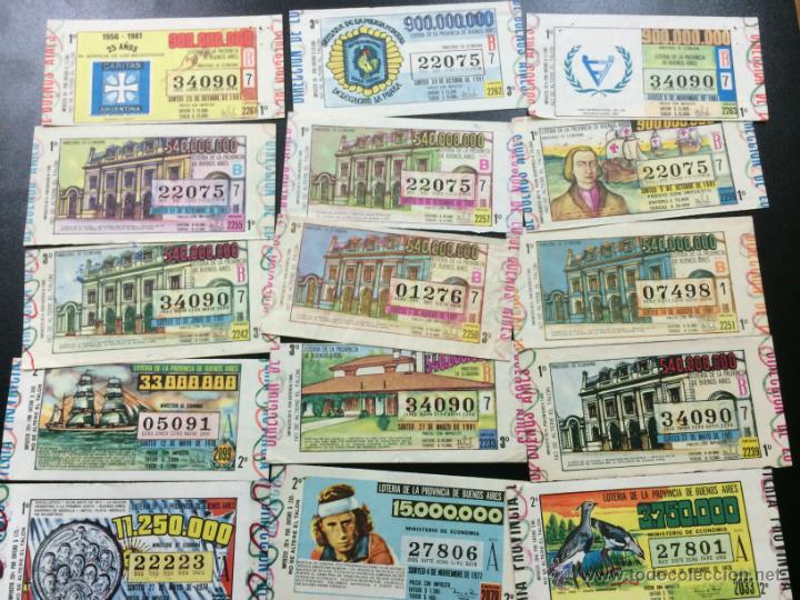 National Spanish Lottery: LOTE DE 55 BILLETES DE LOTERIA DE LA PROVINCIA DE BUENOS AIRES - ARGENTINA - DE 1976 A 1983.