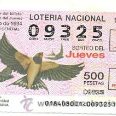 Lotería Nacional: 10-1894. LOTERÍA DEL JUEVES, SORTEO Nº 18 DE 1994. AVES. GOLONDRINA COMÚN. Lote 43573257
