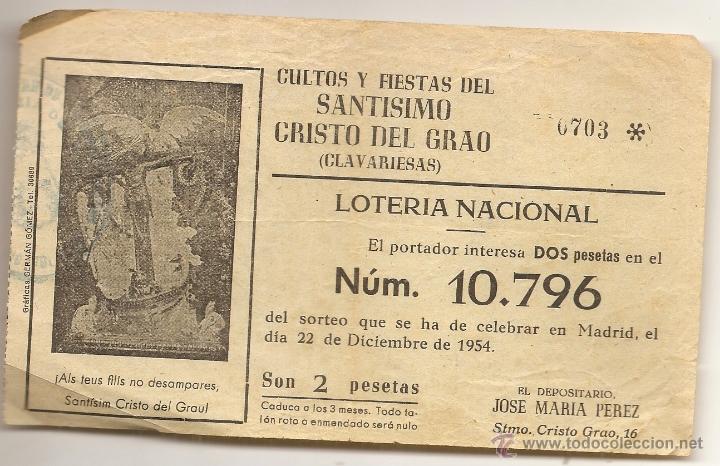 Loter&iacute;a nacional: Valencia. Participaci&oacute;n de loter&iacute;a de 1954. Santo Cristo del Grao