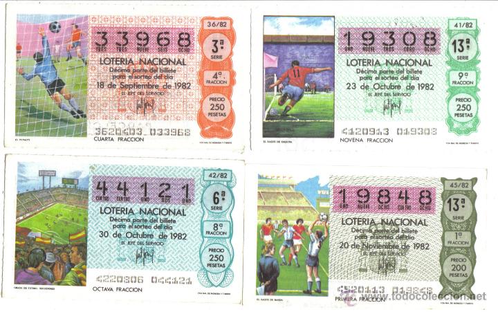 Loter&iacute;a nacional: 4 BILLETES DE LOTERIA NACIONAL DE 1982- FUTBOL - MUNDIAL 82