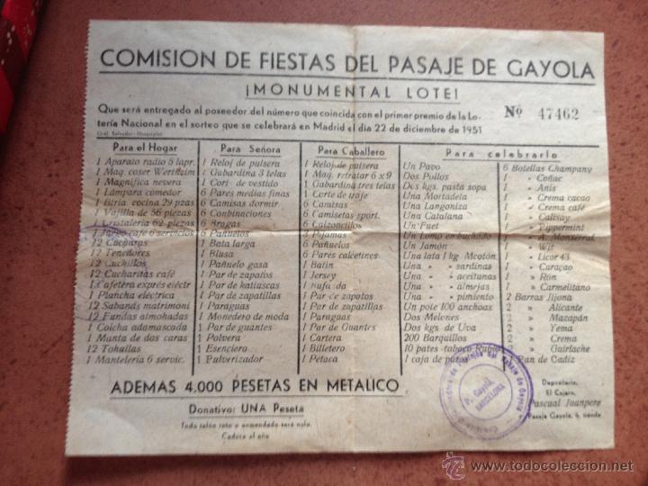 Nationale spanische Lotterie: Antiguo Numero Loteria, Sorteo Comision Fiestas Pasaje de Gayola. 1951 Barcelona