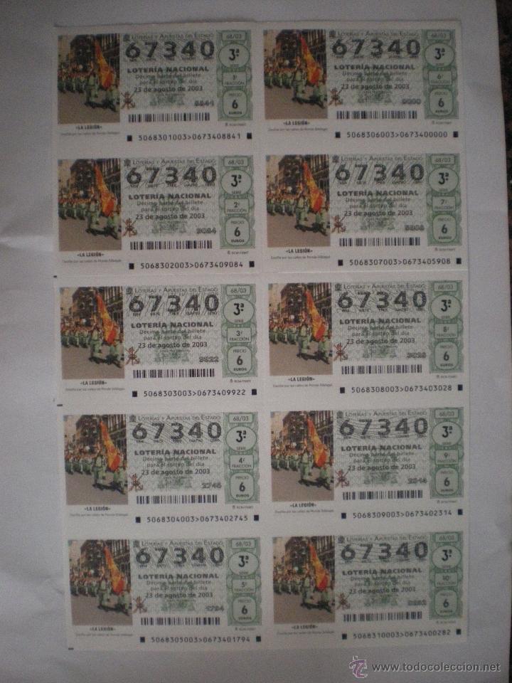 Loter&iacute;a nacional: Hoja completa Loter&iacute;a Nacional -10 d&eacute;cimos- La Legi&oacute;n - Desfile por las calles de Ronda - 23/08/2003