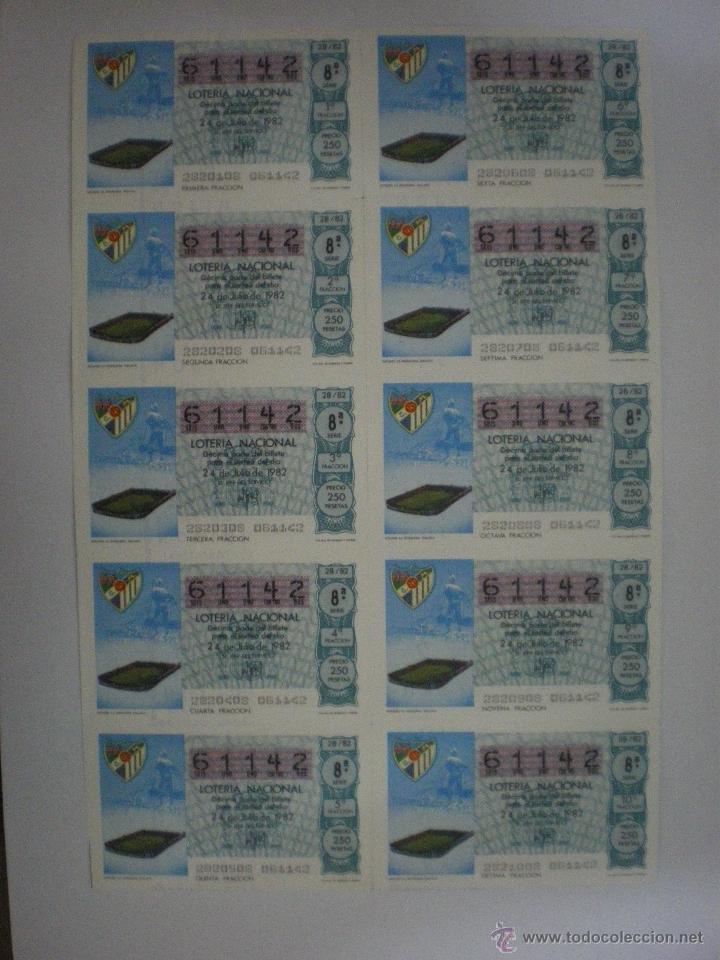 Loter&iacute;a nacional: C. D. M&aacute;laga-Estadio La Rosaleda-Mundial Espa&ntilde;a 1982-Hoja completa Loter&iacute;a Nacional-24/07/1982