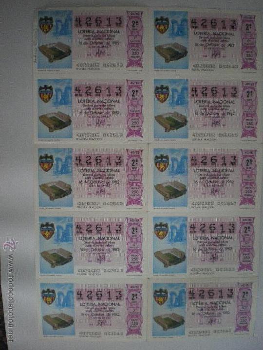 Loter&iacute;a nacional: Valencia C.F. -Estadio Luis Casanova -Mundial Espa&ntilde;a 1982-Hoja completa Loter&iacute;a Nacional-16/10/1982