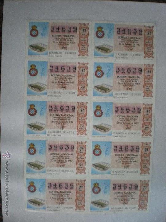 Loter&iacute;a nacional: Estadio R.C.D. Espa&ntilde;ol - Mundial de F&uacute;tbol Espa&ntilde;a 1982 - Hoja completa Loter&iacute;a Nacional - 20/02/1982