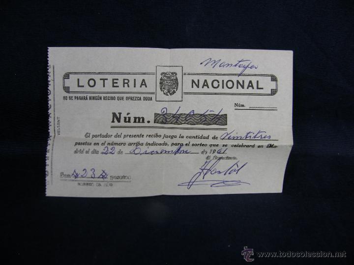 Loter&iacute;a nacional: participaci&oacute;n loter&iacute;a nacional n&uacute;mero 34054 Veintitr&eacute;s pesetas 22 diciembre 1961
