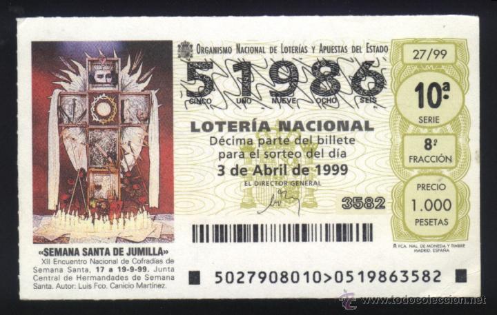 Loter&iacute;a nacional: MU-0213- DECIMO DE LOTERIA NACIONAL. SEMANA SANTA DE JUMILLA (MURCIA)