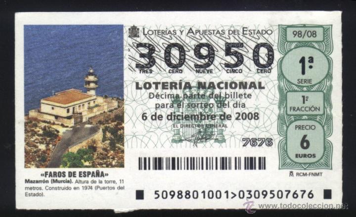 Loter&iacute;a nacional: MU-0217- DECIMO DE LOTERIA NACIONAL. FARO DE MAZARRON (MURCIA)