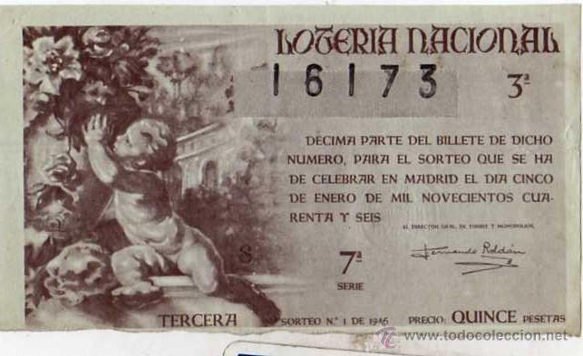 Nationale spanische Lotterie: Decimo loteria Nacional. Sorteo n&ordm; 1 de 1946 Tercera