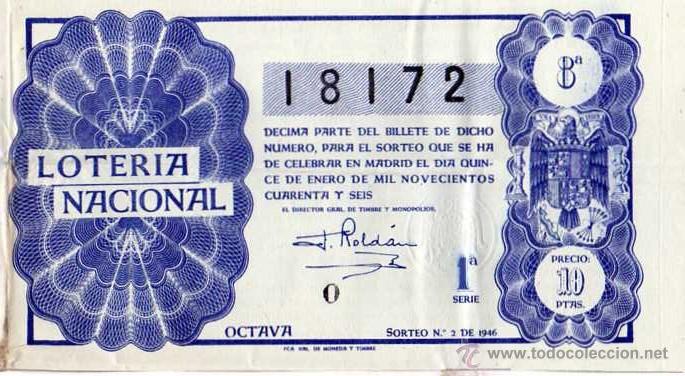 National Spanish Lottery: Decimo loteria Nacional. Sorteo n&ordm; 2 de 1946 15 de enero. Octava