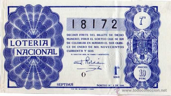 National Spanish Lottery: Decimo loteria Nacional. Sorteo n&ordm; 2 de 1946 15 de enero. Septima