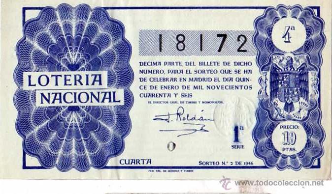National Spanish Lottery: Decimo loteria Nacional. Sorteo n&ordm; 2 de 1946 15 de enero. Cuarta