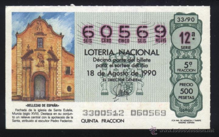 Loter&iacute;a nacional: MU-0234- DECIMO DE LOTERIA NACIONAL. MURCIA. FACHADA DE LA IGLESIA DE SANTA EULALIA