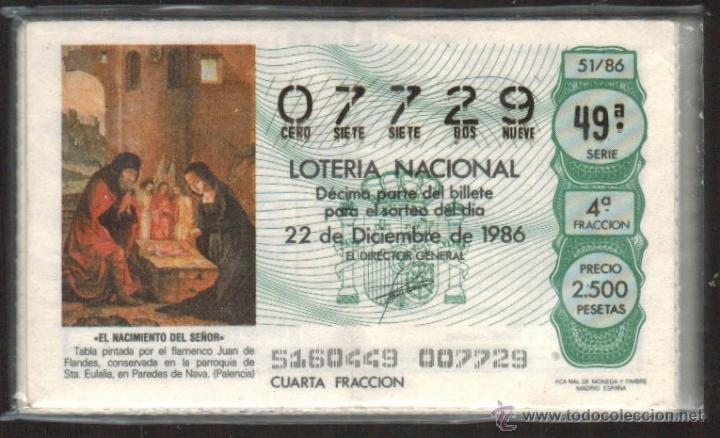 Loter&iacute;a nacional: Loter&iacute;a Nacional a&ntilde;o completo 1986. 51 billetes