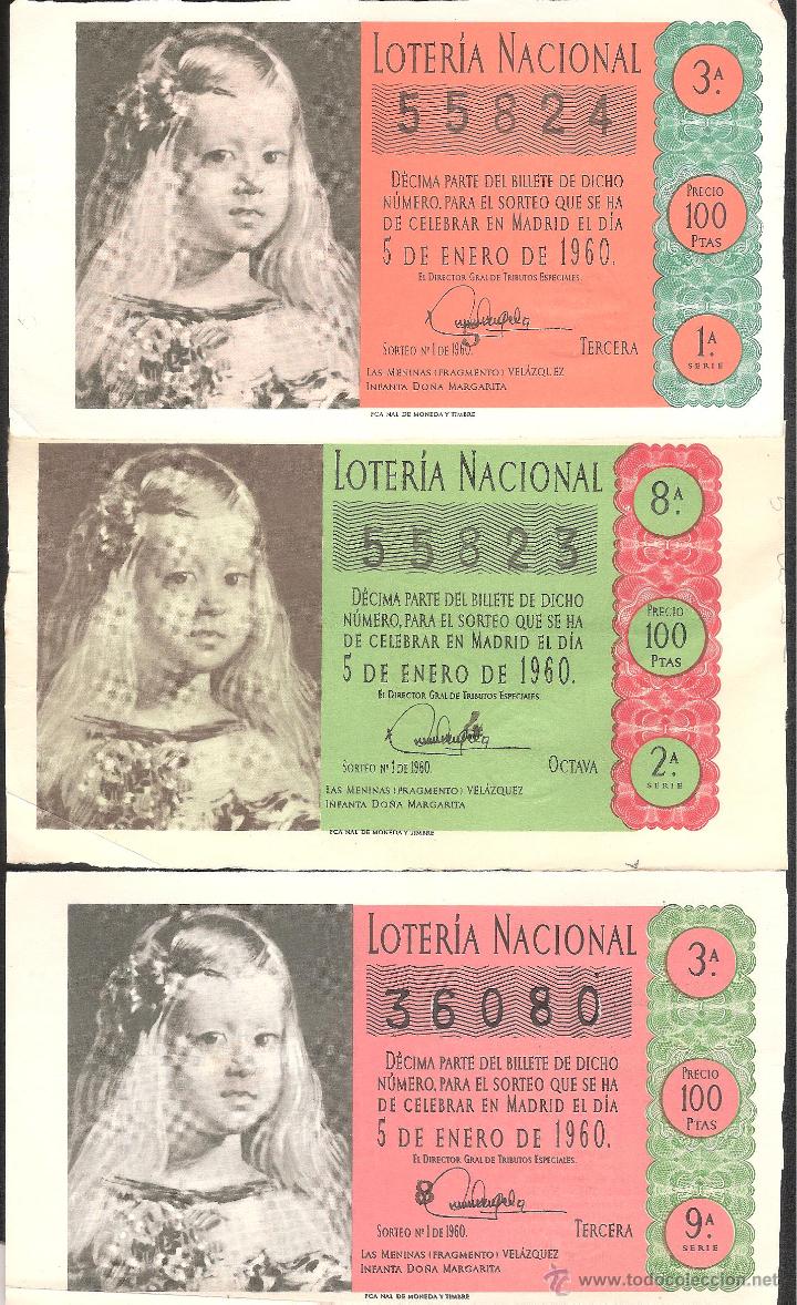 Lotaria Nacional: 3 DECIMOS LOTERIA NACIONAL 5 DE ENERO DE 1960 SERIES 1-2-9