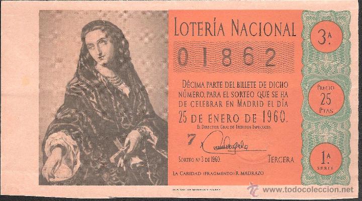 Lotaria Nacional: DECIMO LOTERIA NACIONAL 25 ENERO 1960 SORTEO NUM 3 - ADM. BENICARLO